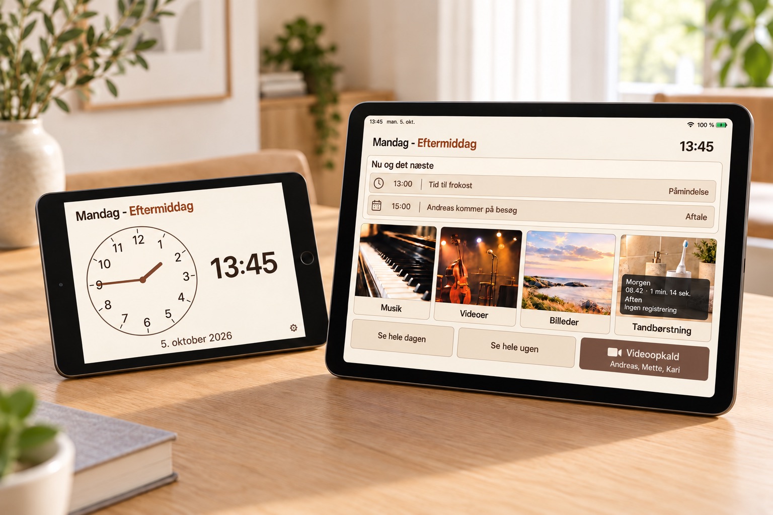 Illustration of EasyCare Family on two iPads on a wooden table.
